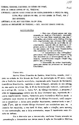 Acórdão - Autos de Habeas Corpus nº 10/1976